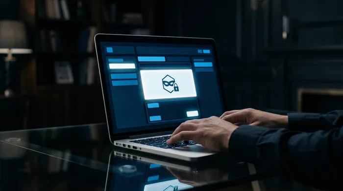 Two smartphones resting on a dark surface, connected by a digital link, displaying call icons and a user profile with messaging symbols.