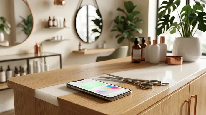 A smartphone displaying a messaging app placed on a marble table next to a sheet of paper with a handwritten to-do list and a pencil.